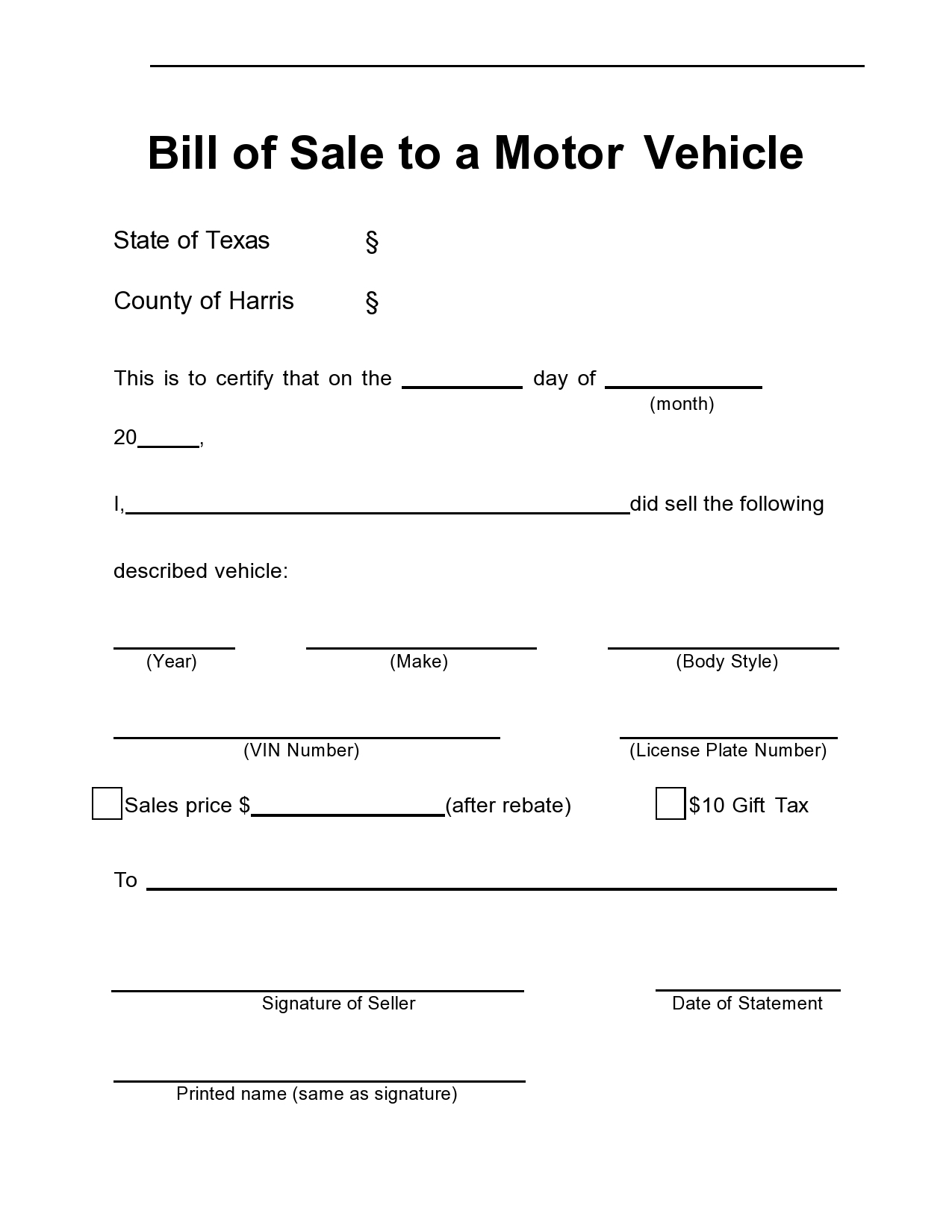 bill of sale car template