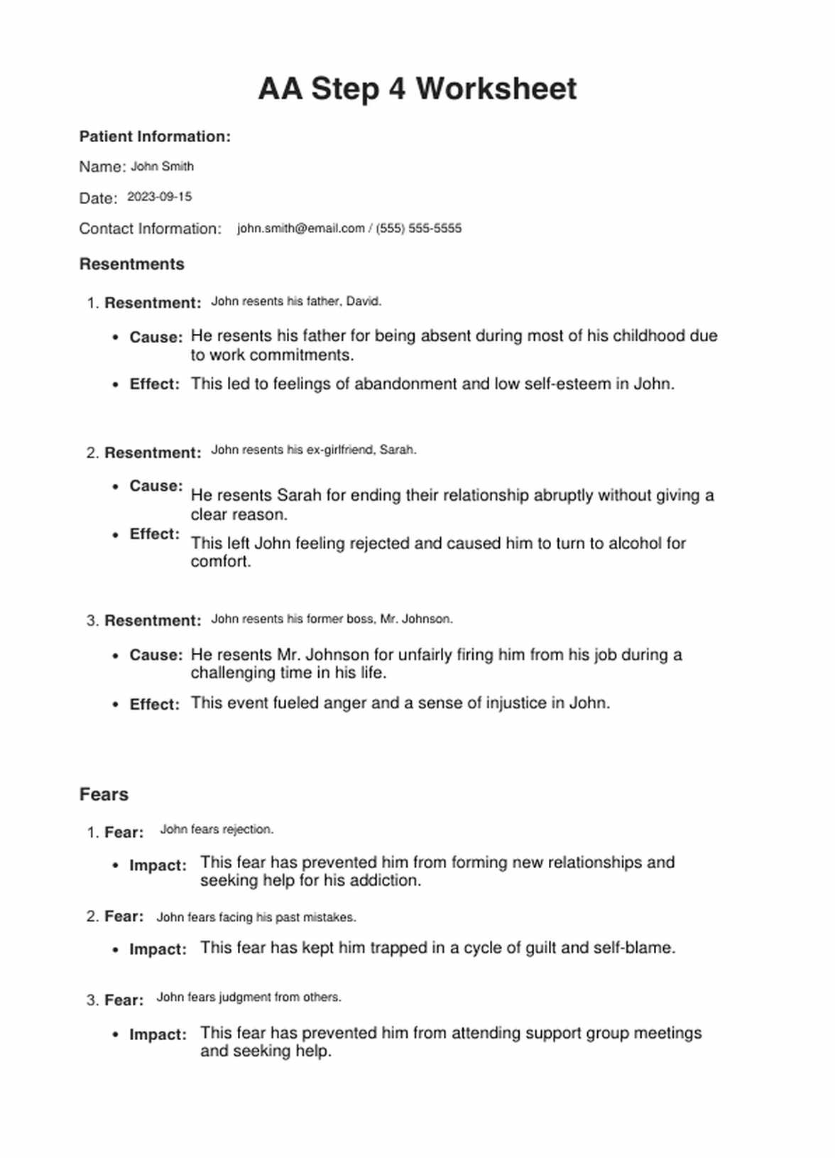 aa 4th step worksheet