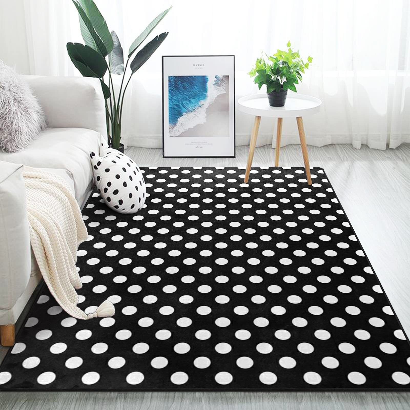 Amazon ALAZA White Black Polka Dot Area Rug Rugs For Living Room Bedroom 7 X 5 Home U0026 Kitchen