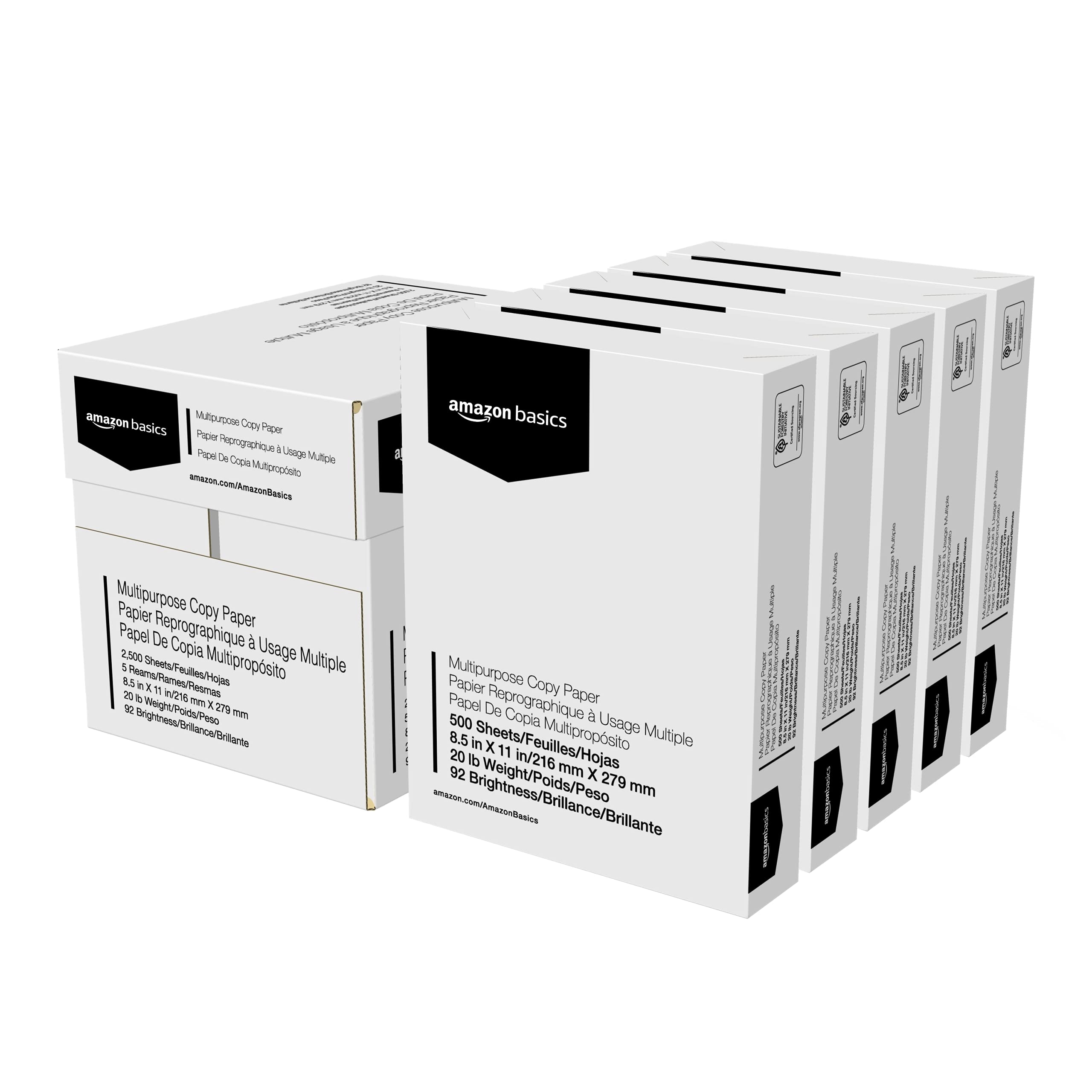 Amazon Amazon Basics Multipurpose Copy Printer Paper 20 Lb 8 5 X 11 Inches 5 Reams 2 500 Sheets 92 Bright White Office Products