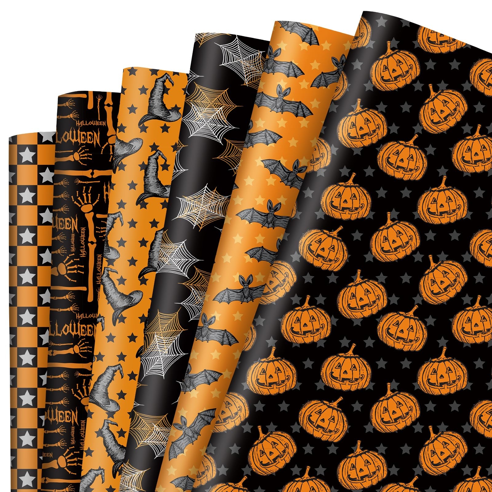 Amazon AnyDesign 12 Sheet Halloween Wrapping Paper Horror Pumpkin Bat Spider Web Witch Hat Gift Wrap Paper Bulk Folded Flat Orange Black Decorative Art Paper For DIY Crafts Gift Wrapping 19 7 X