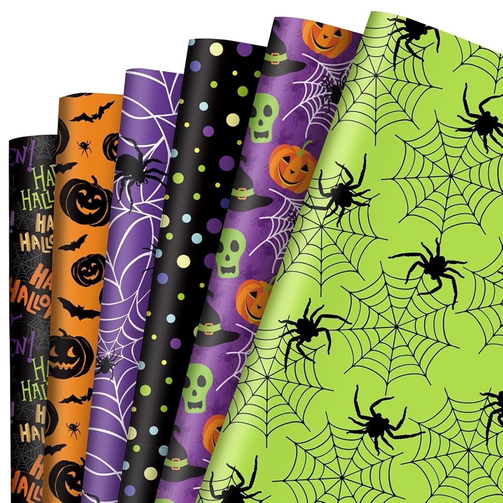 Amazon AnyDesign 12 Sheet Halloween Wrapping Paper Pumpkin Spider Webs Dot Gift Wrap Paper Bulk Folded Flat Scary Decorative DIY Art Craft Paper For Halloween Birthday Party Gift Decor 19 7 X 27 6