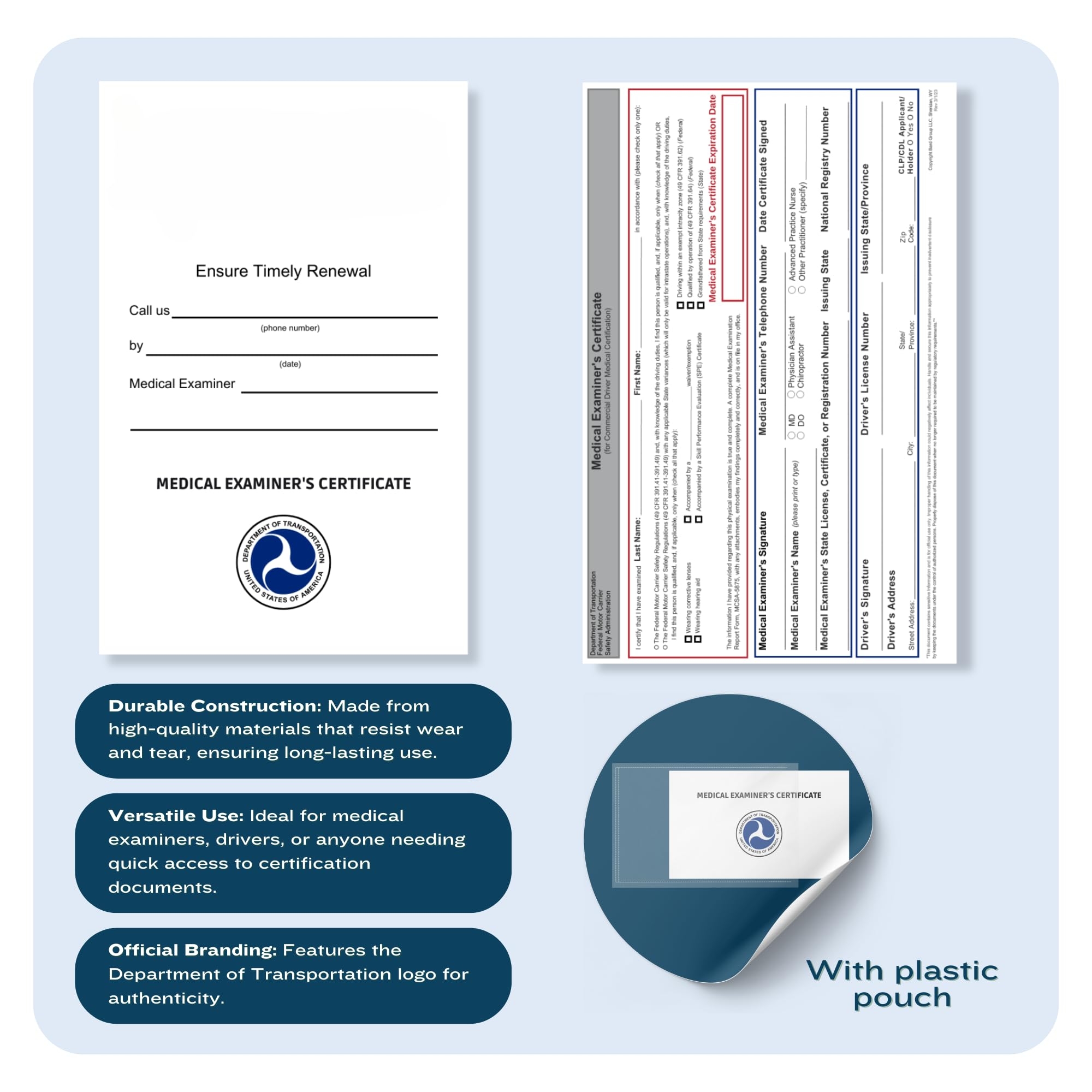 Amazon Authorized Inspector 2028 DOT FMCSA Medical Examiner Certificate Cards MCSA 5876 Laminated Wallet Size 20 Pack DOT Medical Card For Commercial Drivers 40 60 100 Packs Industrial U0026 Scientific