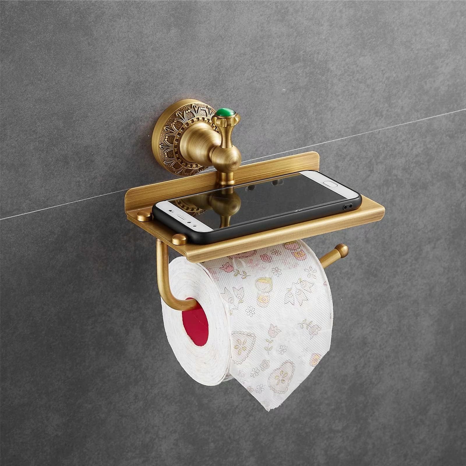 Amazon Beelee Bathroom Tissue Toilet Paper Holder Solid Brass Wall Mounted Toilet Roll Holder With Mobile Phone Storage Shelf Antique Brass