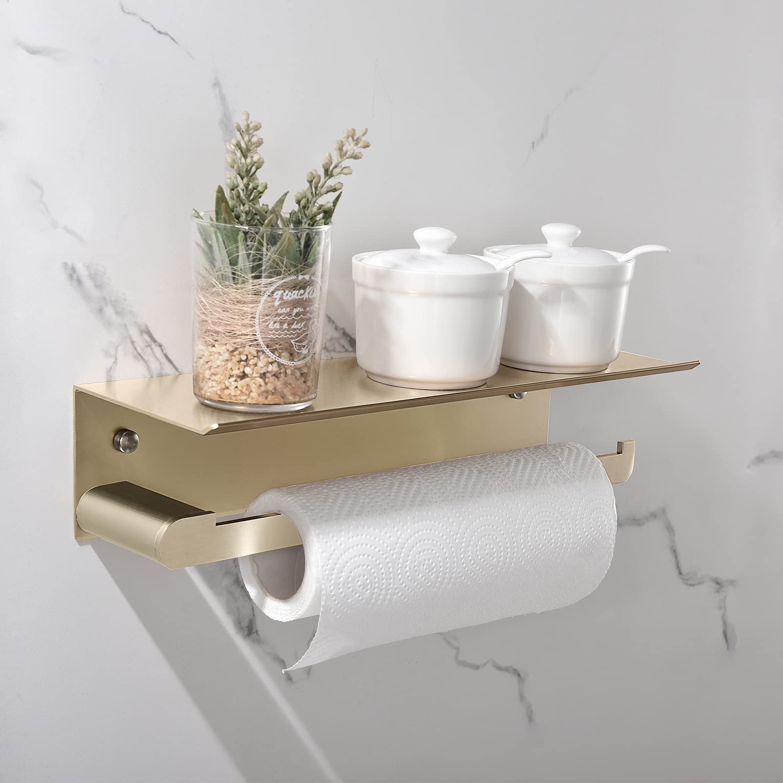 Amazon Gold Anti Rust Aluminum Wall Mounted Paper Towel Holder With Shelf For Kitchen U0026 Bathroom