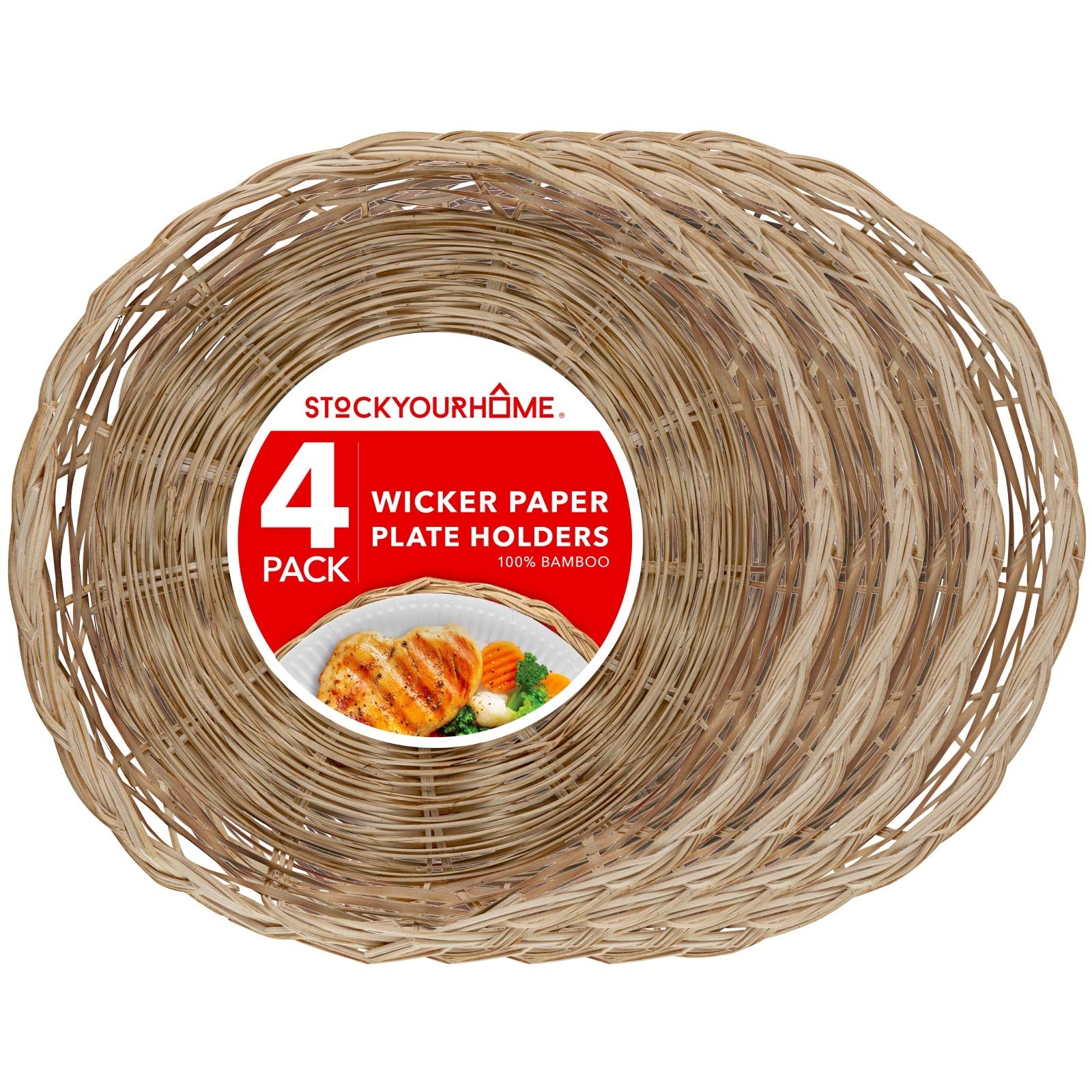 Amazon Stock Your Home 10 Inch Bamboo Paper Plate Holder 4 Count Heavy Duty Wicker Reusable Natural Charger Plates Home U0026 Kitchen