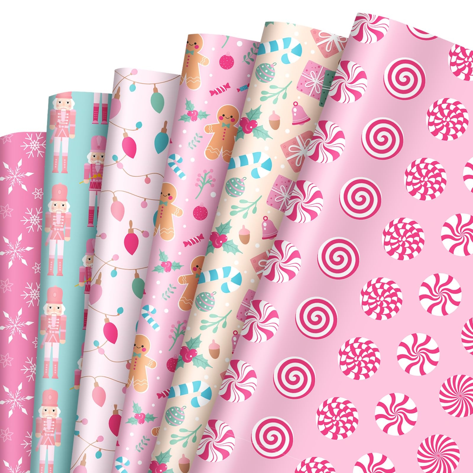 Amazon Whaline 12 Sheets Christmas Wrapping Paper Not Roll Pink Xmas Gingerbread Nutcracker Candy Cane Gift Wrap Paper Folded Flat For DIY 