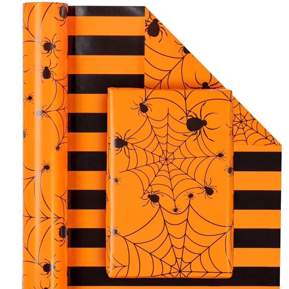 Amazon WRAPAHOLIC Halloween Reversible Wrapping Paper Roll Mini Roll 17 Inch X 33 Feet Spider Design Perfect For Halloween Decorations Holiday Party Health U0026 Household