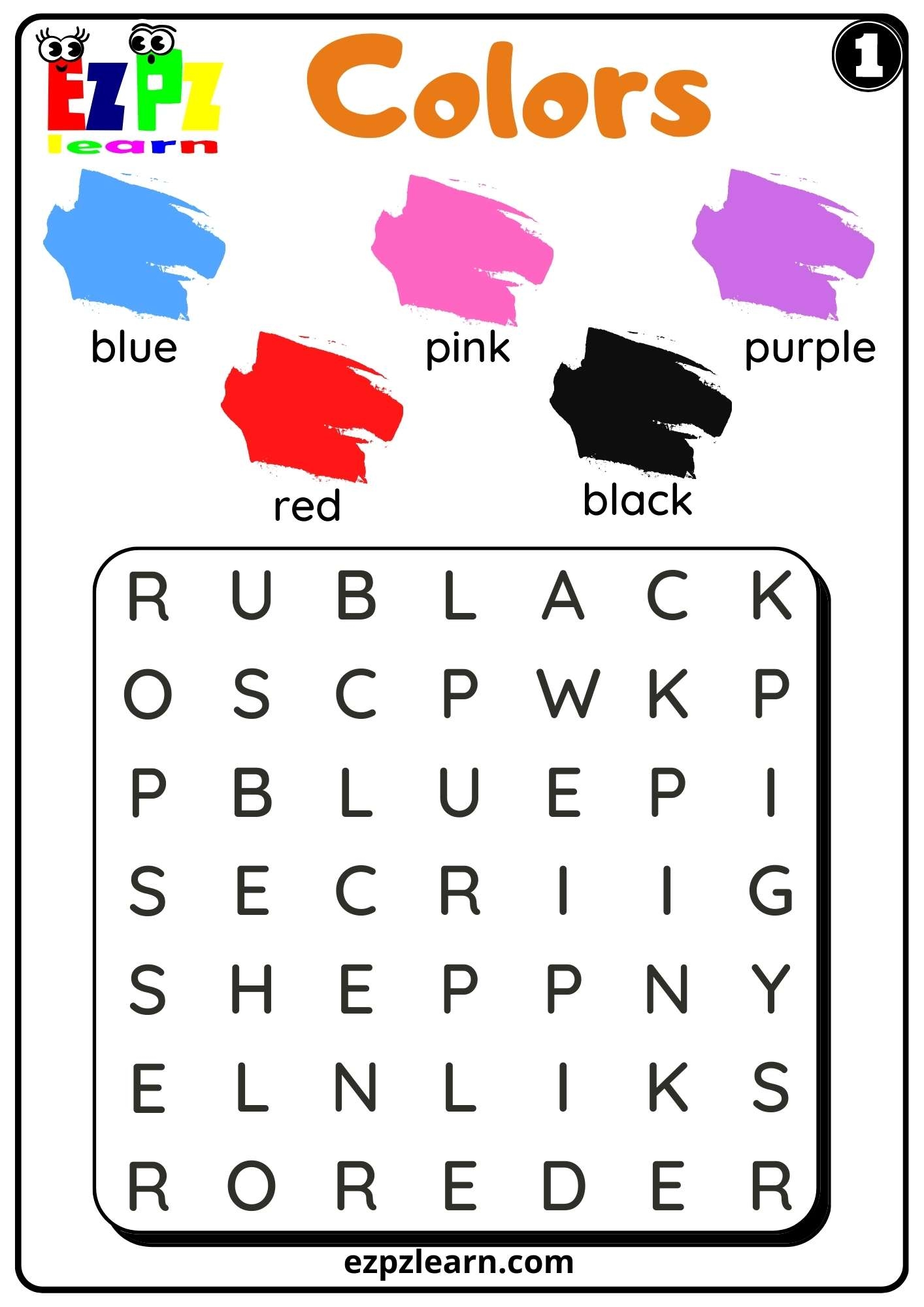 Colors Words Search Worksheet For K5 Kindergarten And ESL PDF Download Ezpzlearn