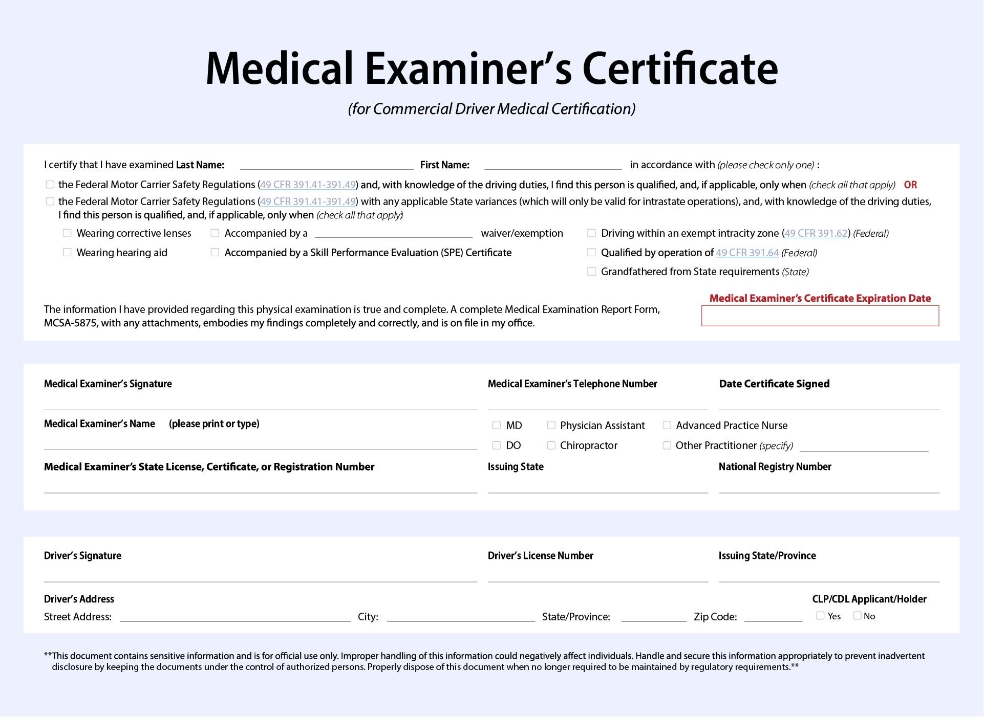what is a dot medical card