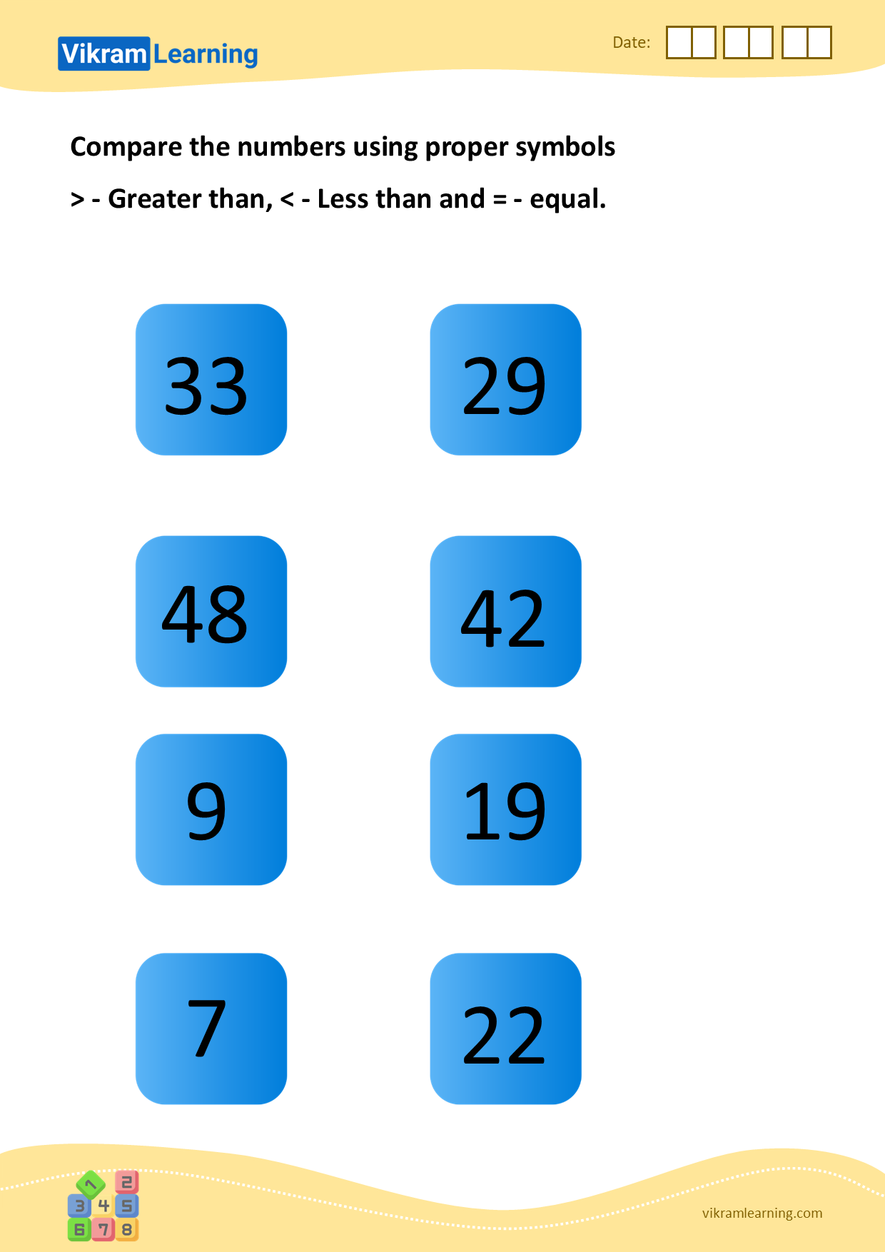 Download Compare The Numbers Using Proper Symbols U003e Greater Than U003c Less Than And U003d Equal Worksheets Vikramlearning
