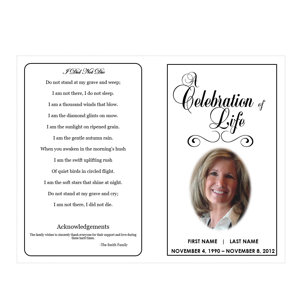Editable Funeral Program Templates Print Memorial Pamphlets