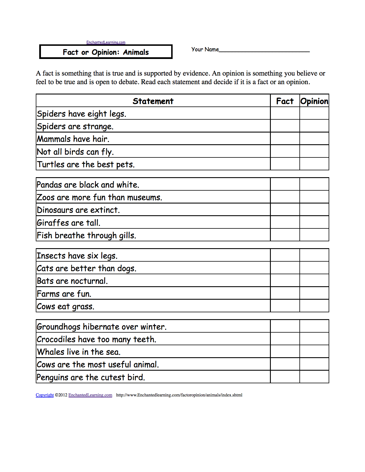 fact vs opinion worksheet