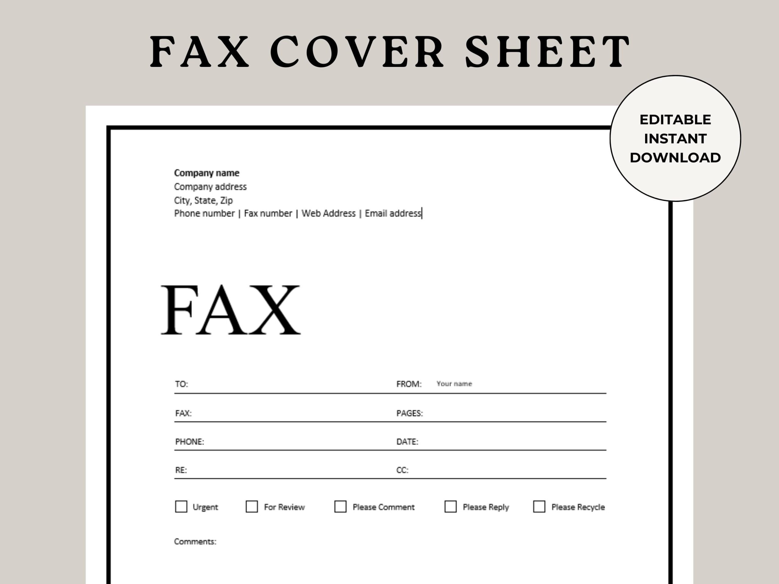Fax Cover Sheet Fax Sheet Fax Cover Personal Fax Cover 