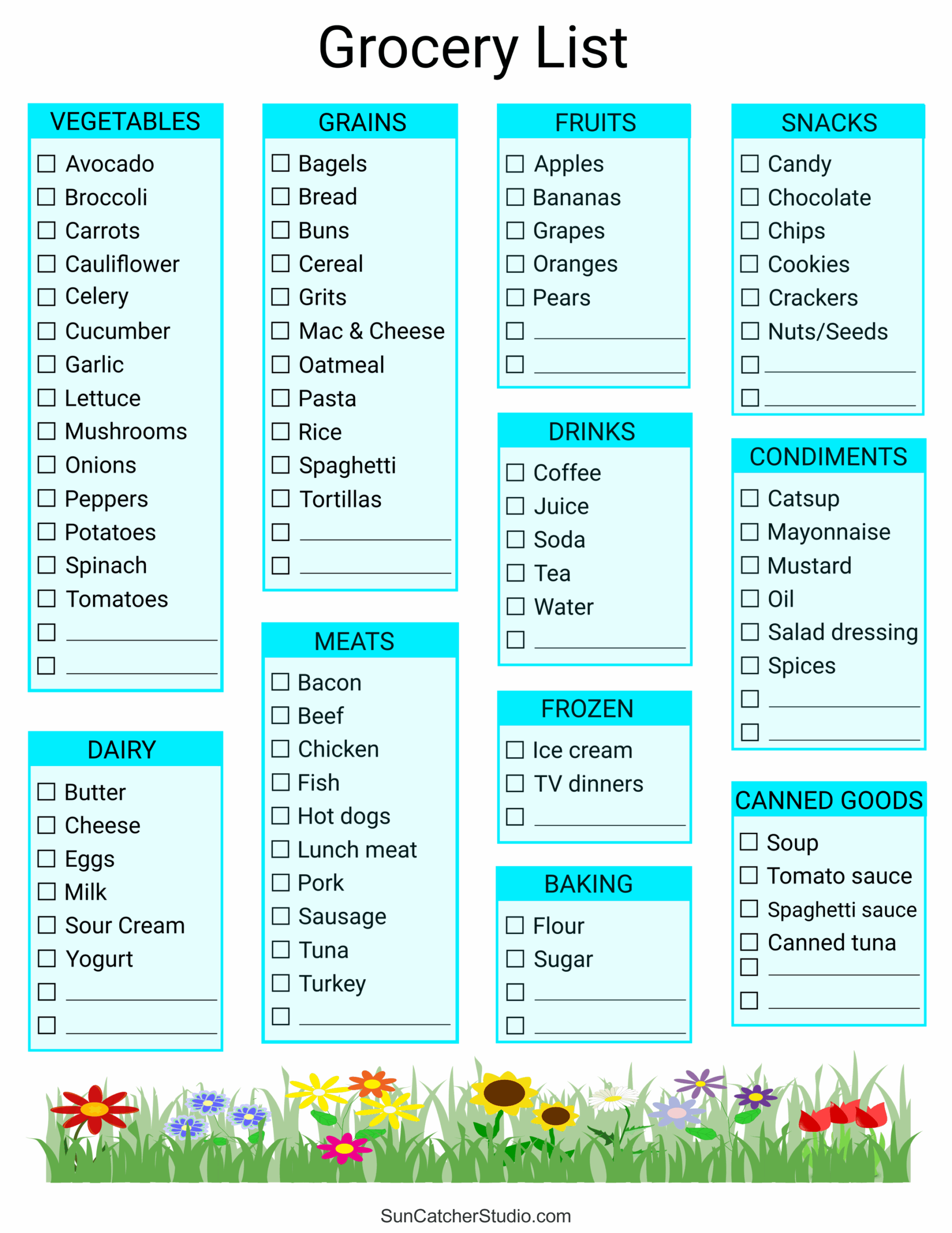 grocery list templates