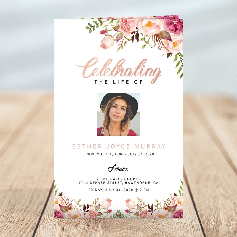 Gentle Florals Life Celebration Funeral Program Template