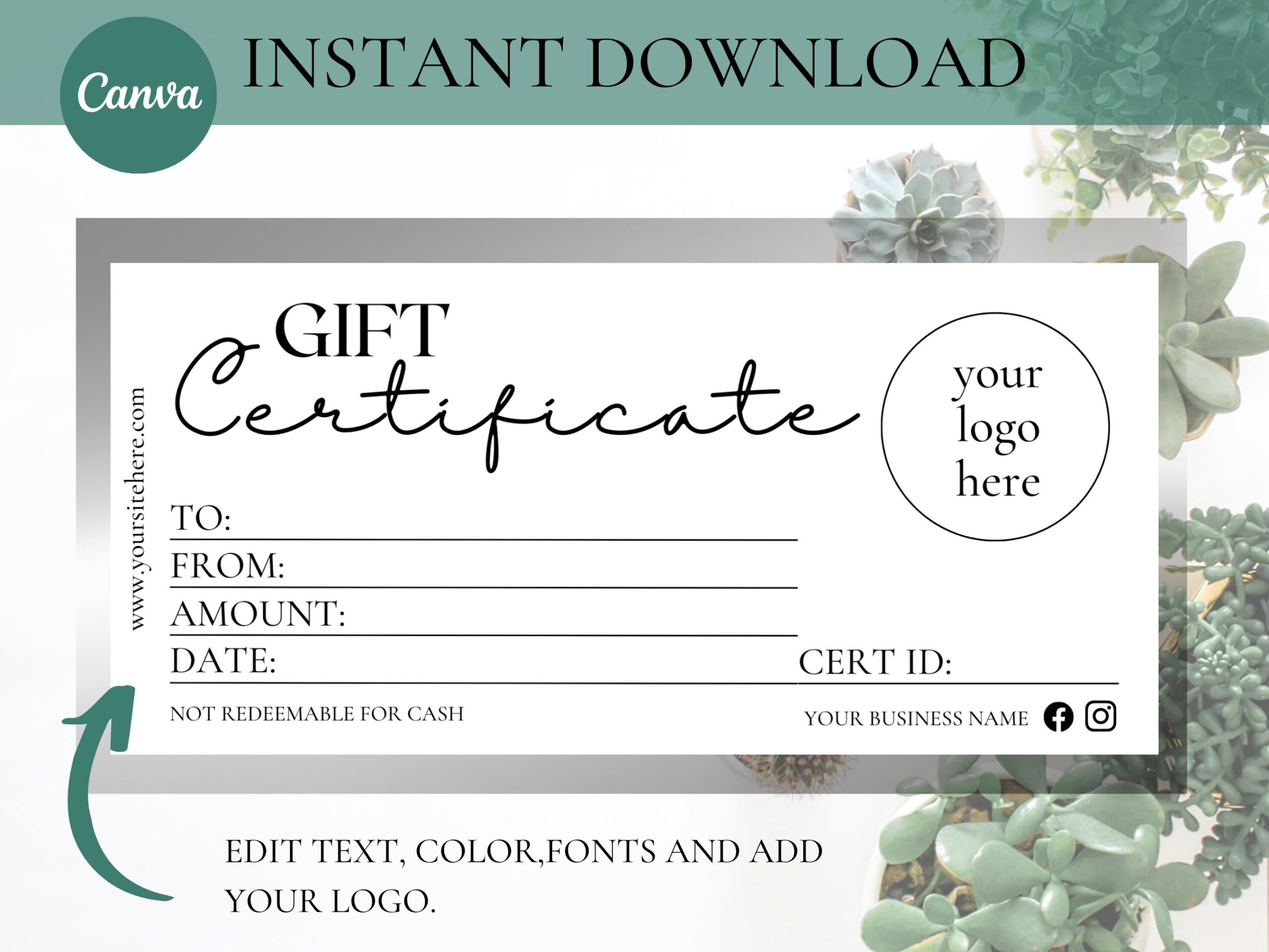 GIFT CERTIFICATE TEMPLATE Printable Canva Editable Gift 