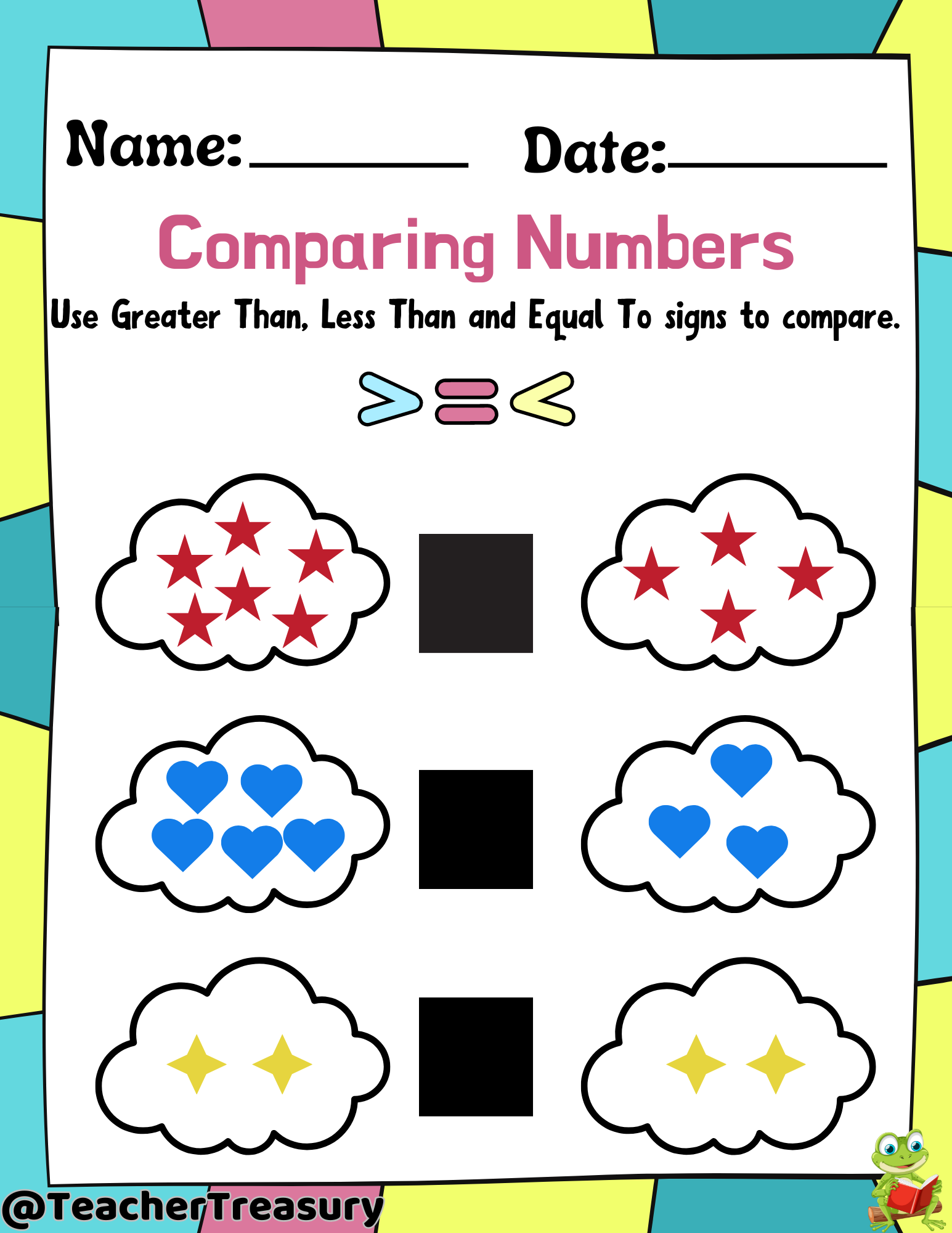 greater and less than signs worksheets