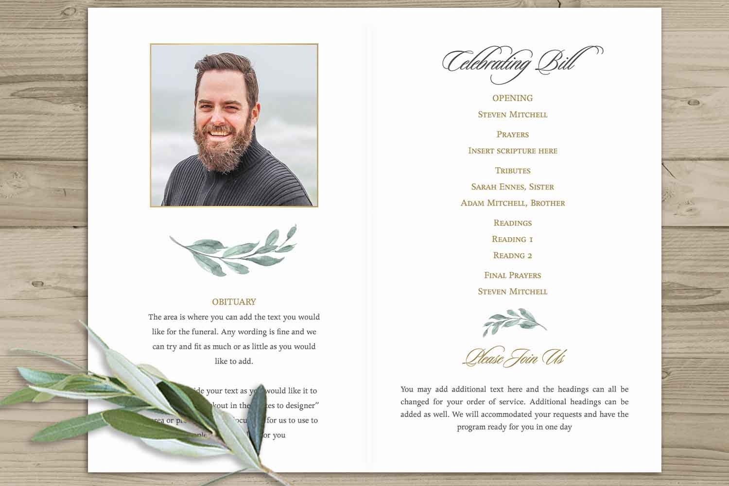 Greenery Funeral Program Template Celebration Of Life Memorial Service Etsy
