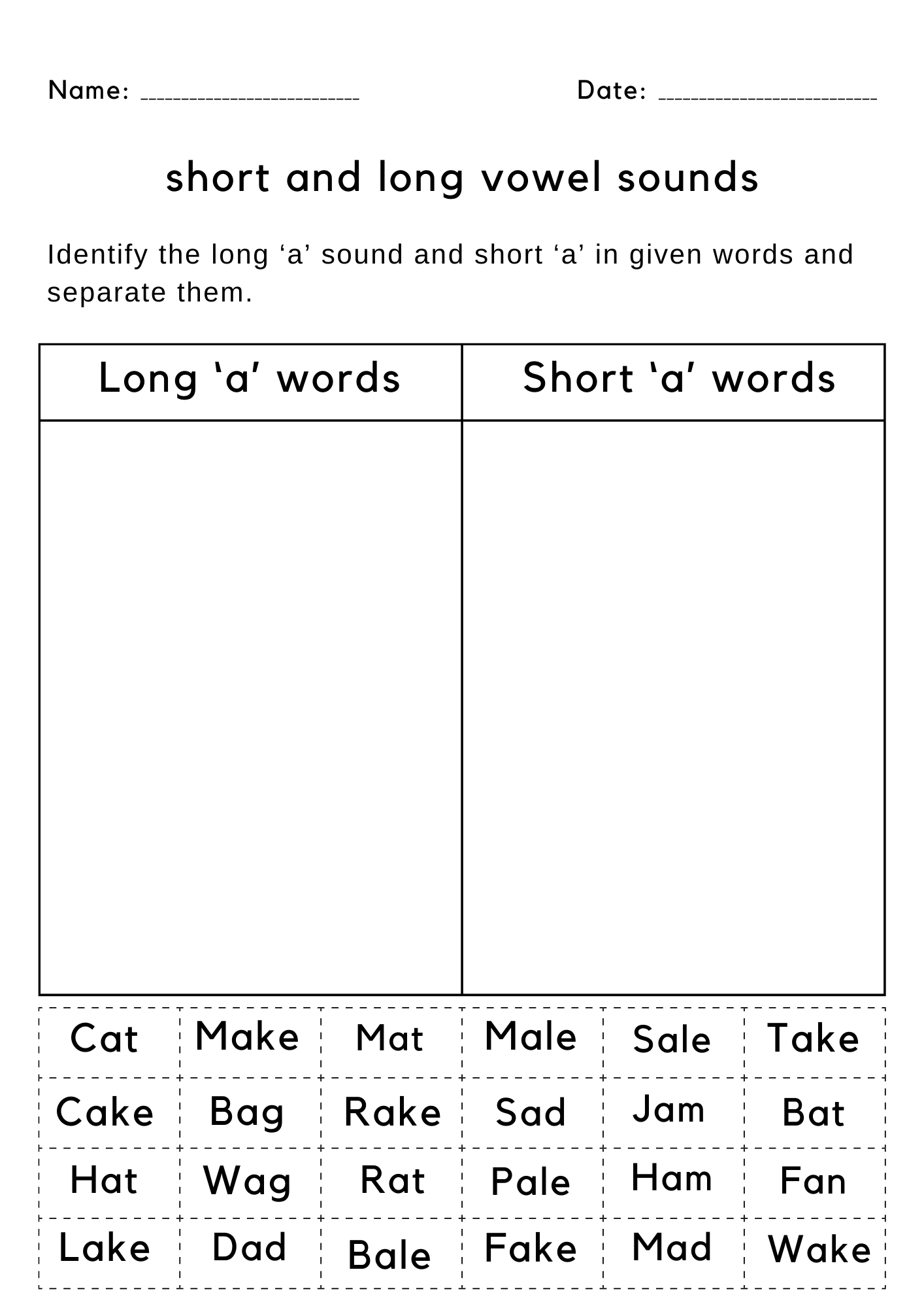 long vowel sounds worksheets