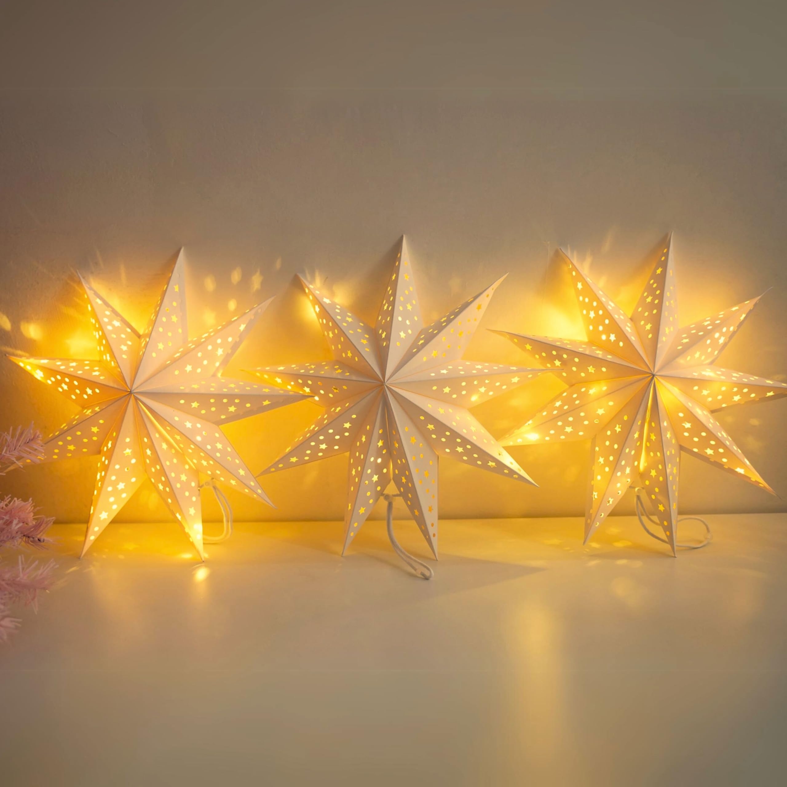 JINKEYULV Paper Star Lantern 3PCS Christmas Paper Stars Lantern 