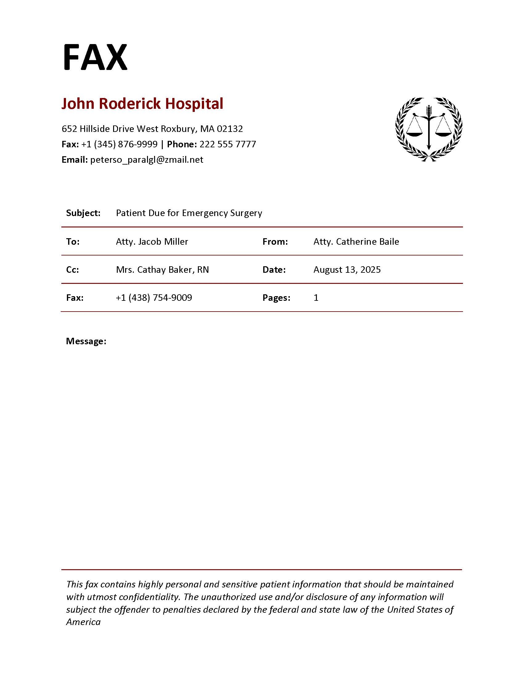 fax cover letter template