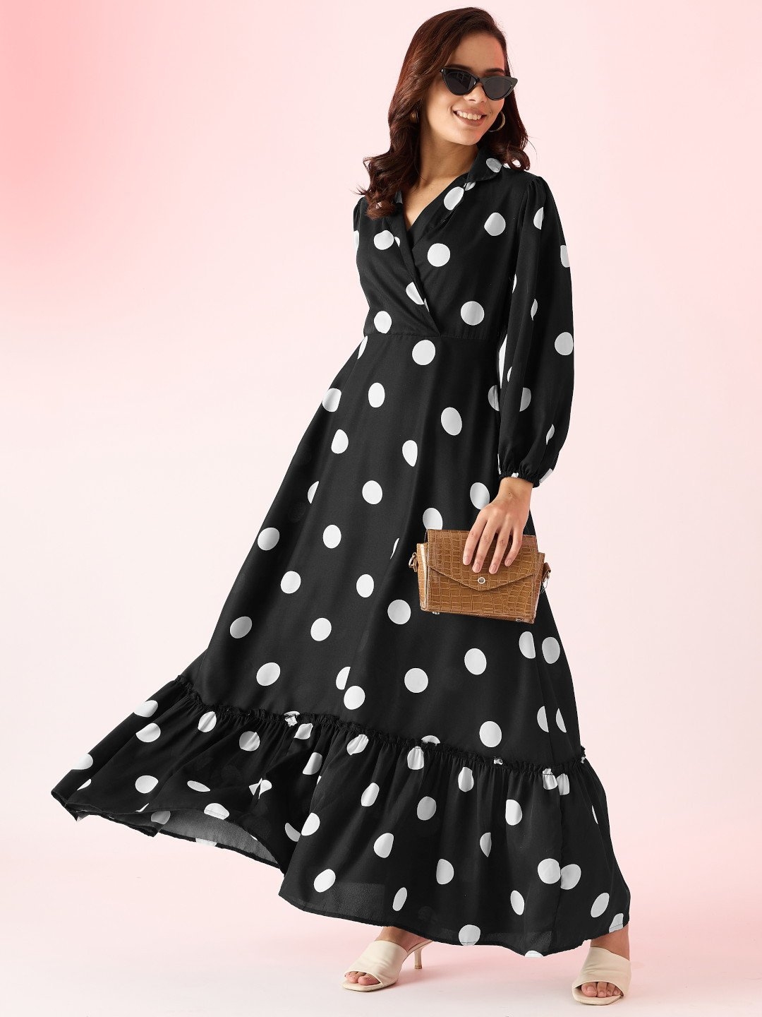 Polka Dot Classy Maxi Dress With Pockets EST LD 141 Cilory