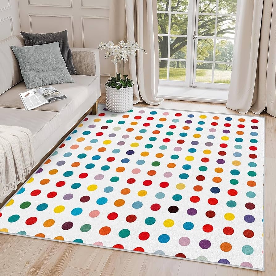 Polka Dot Rug 7x10 Cute Colorful Dot Geometric Area Carpet Washable U0026 Non Slip Large Rugs Kids Nursery Multicolor White Home Decor Gift