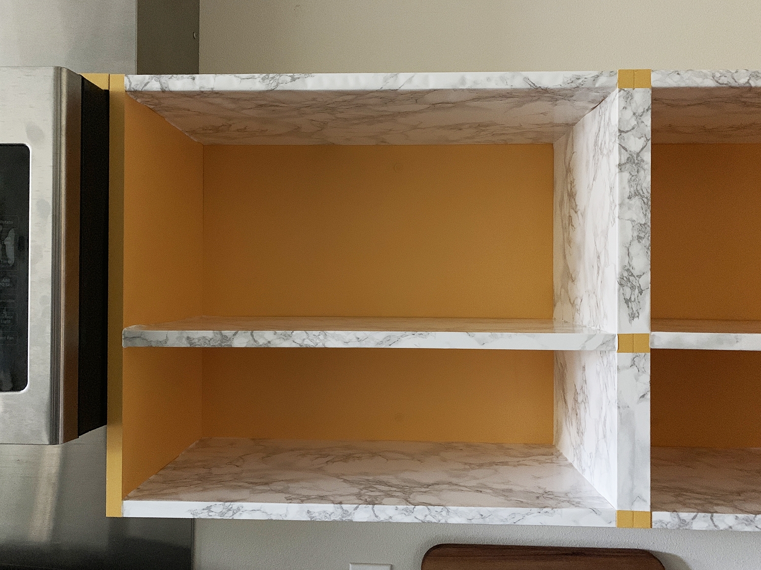 Renter DIY Adding Marble Contact Paper To Open Shelves Chris Loves Julia