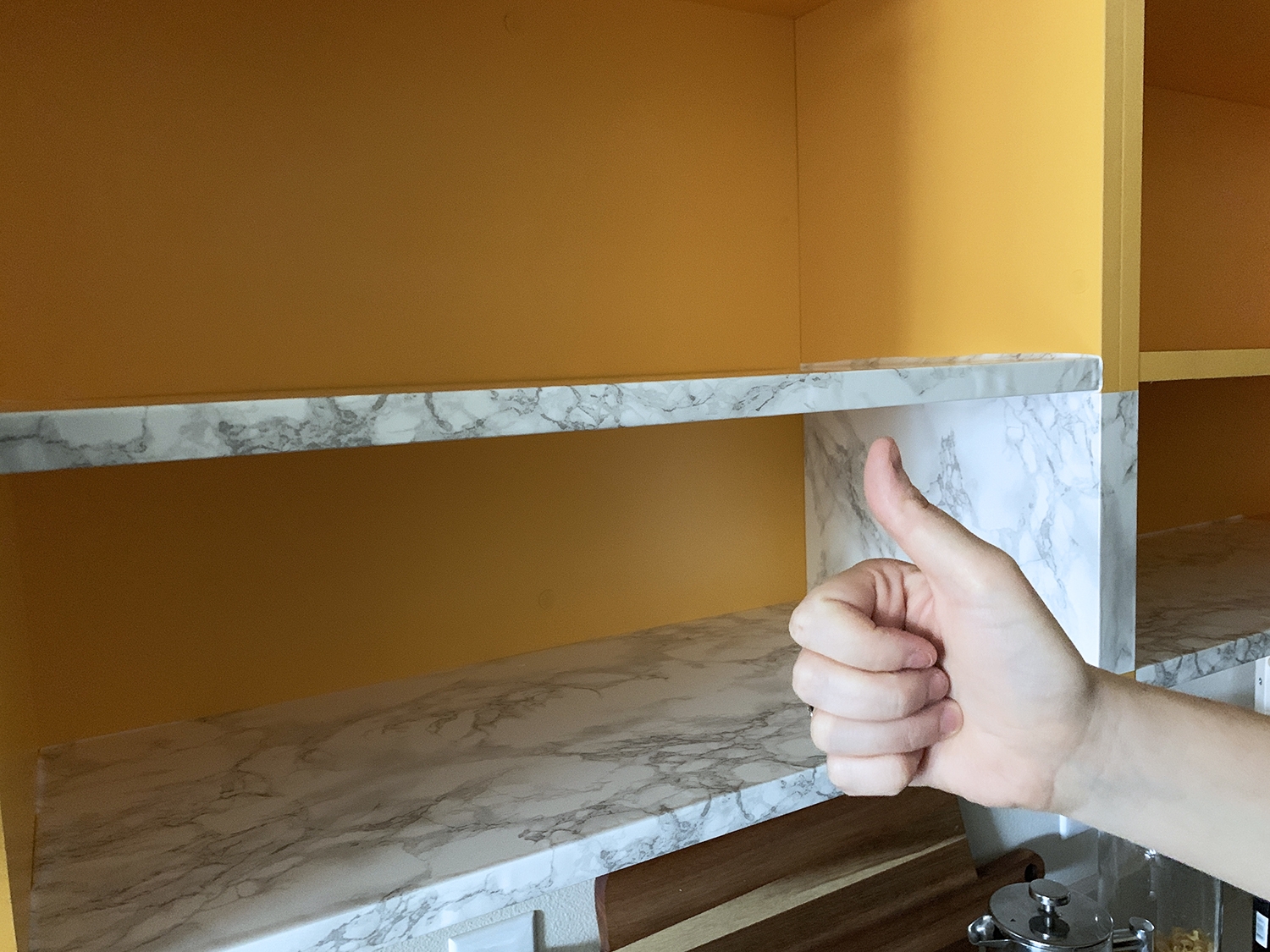 Renter DIY Adding Marble Contact Paper To Open Shelves Chris Loves Julia