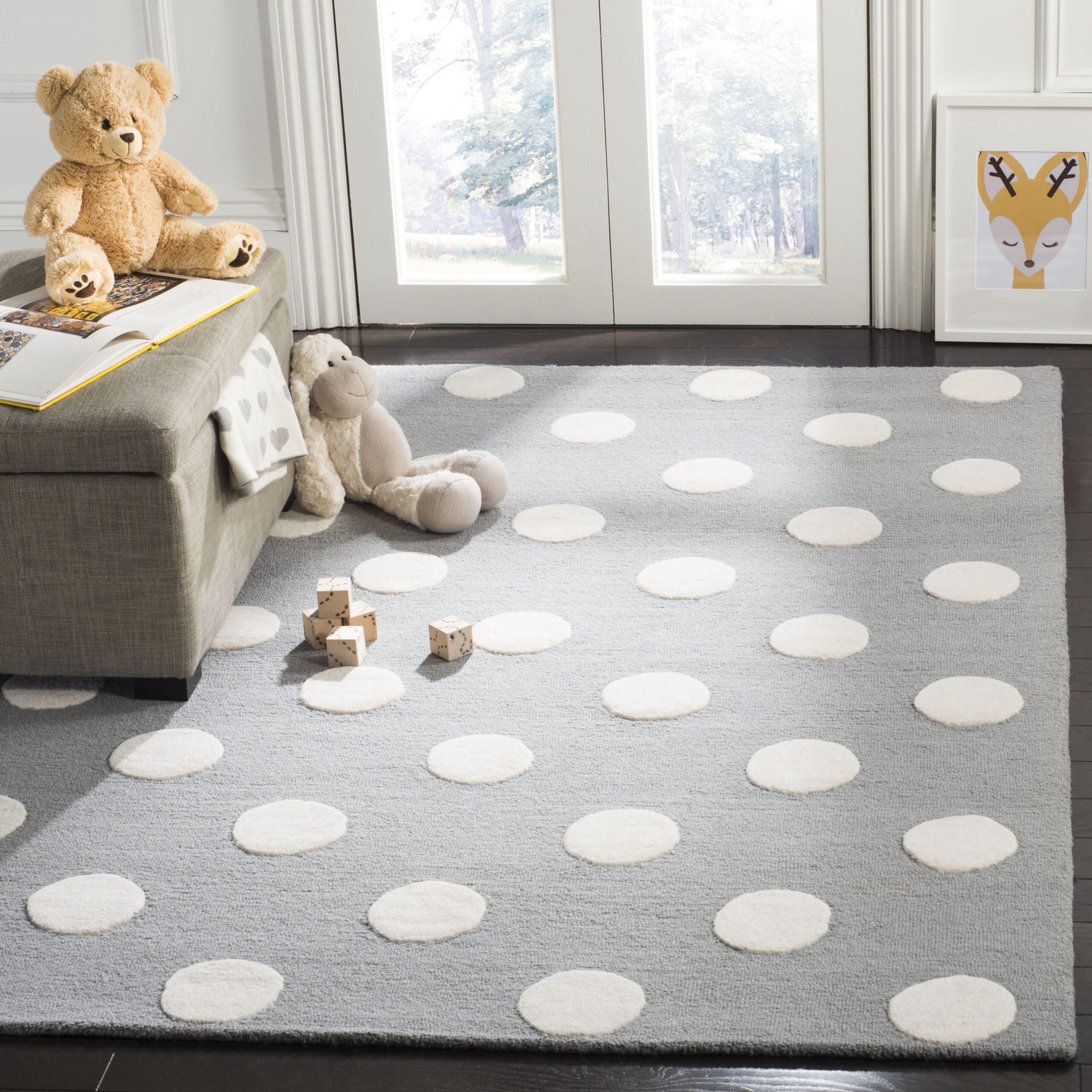 SAFAVIEH Kids Polka Dots Wool Area Rug Grey Ivory 8 X 10 Walmart