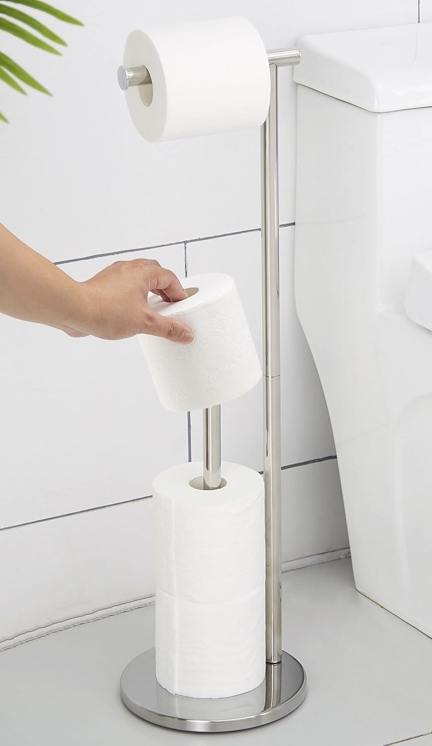 Stainless Steel Toilet Paper Holder Stand With Reserve Storage