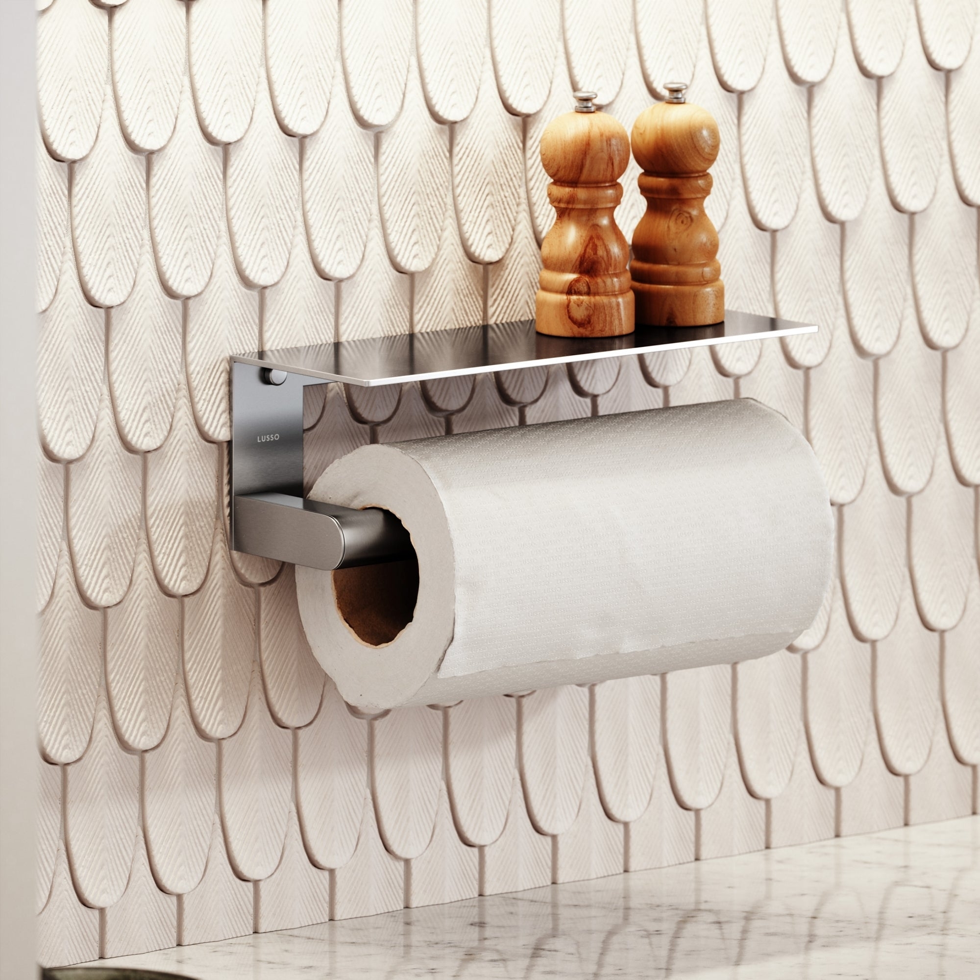 Tempo Wall Mounted Kitchen Roll Holder Brushed Stainless LUSSO