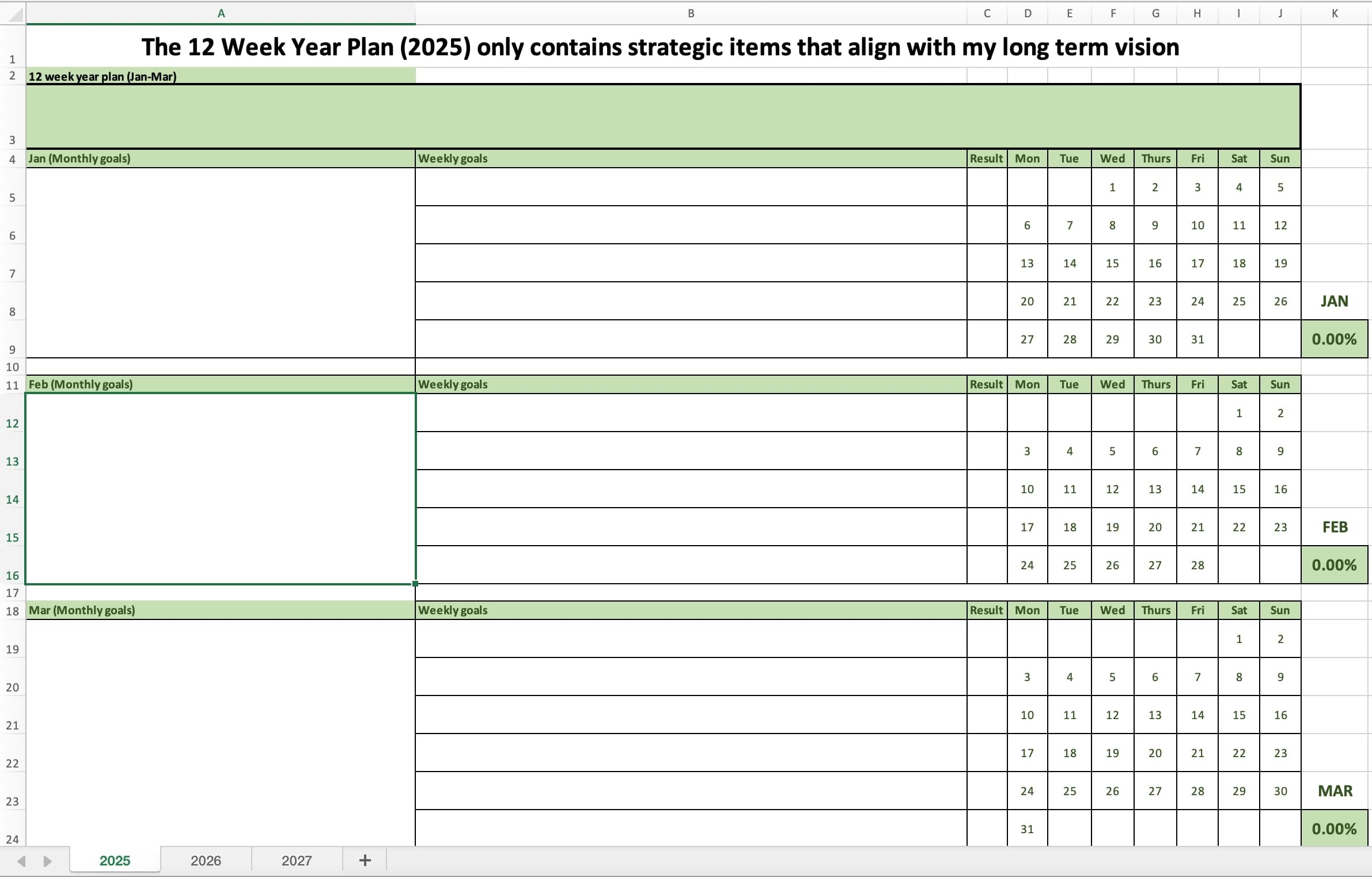 12 week year template