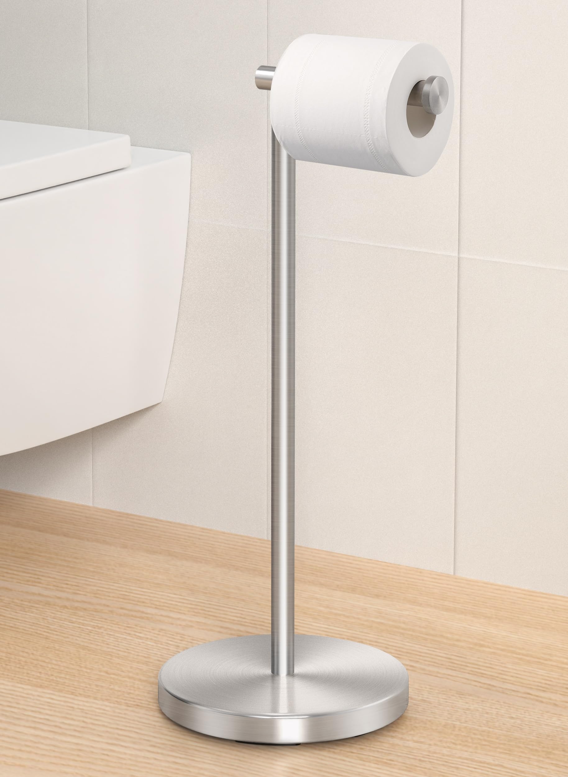 Toilet Paper Holder MANMAOHE Rattan Toilet Paper Roll Holder Stand With Storage Stand Alone 3 Rolls Of Farmhouse Toilet Tissue Holder Woven Toilet Paper Storage For Bathroom Free Standing Toilet Paper Holder