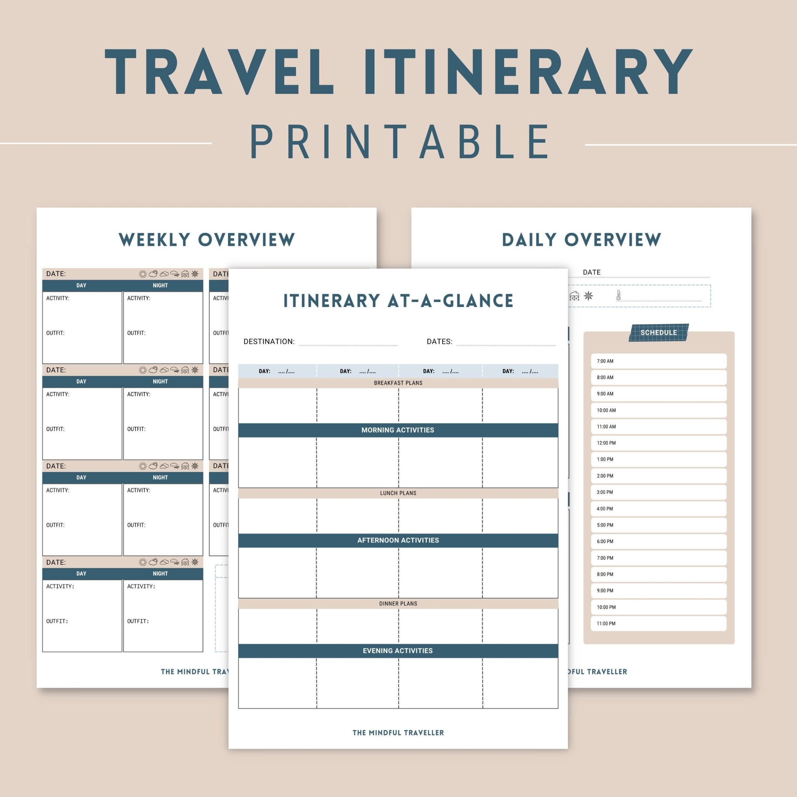 Travel Itinerary Template Printable Digital Vacation Planner Daily Weekly Trip Planner Holiday Outfit Tracker Instant Download Etsy UK