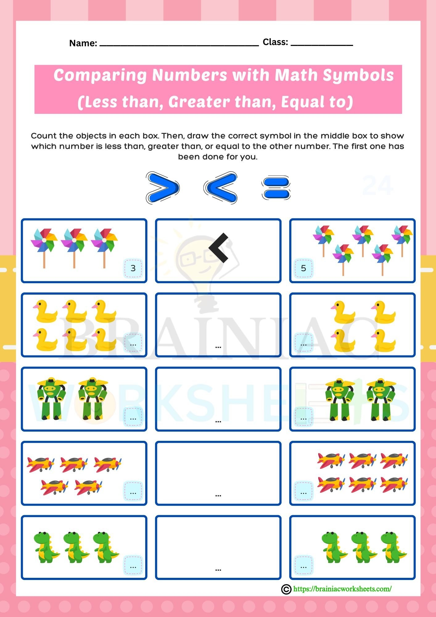 Ukg Maths Worksheet Comparing Numbers With Math Symbols Brainiac Worksheets