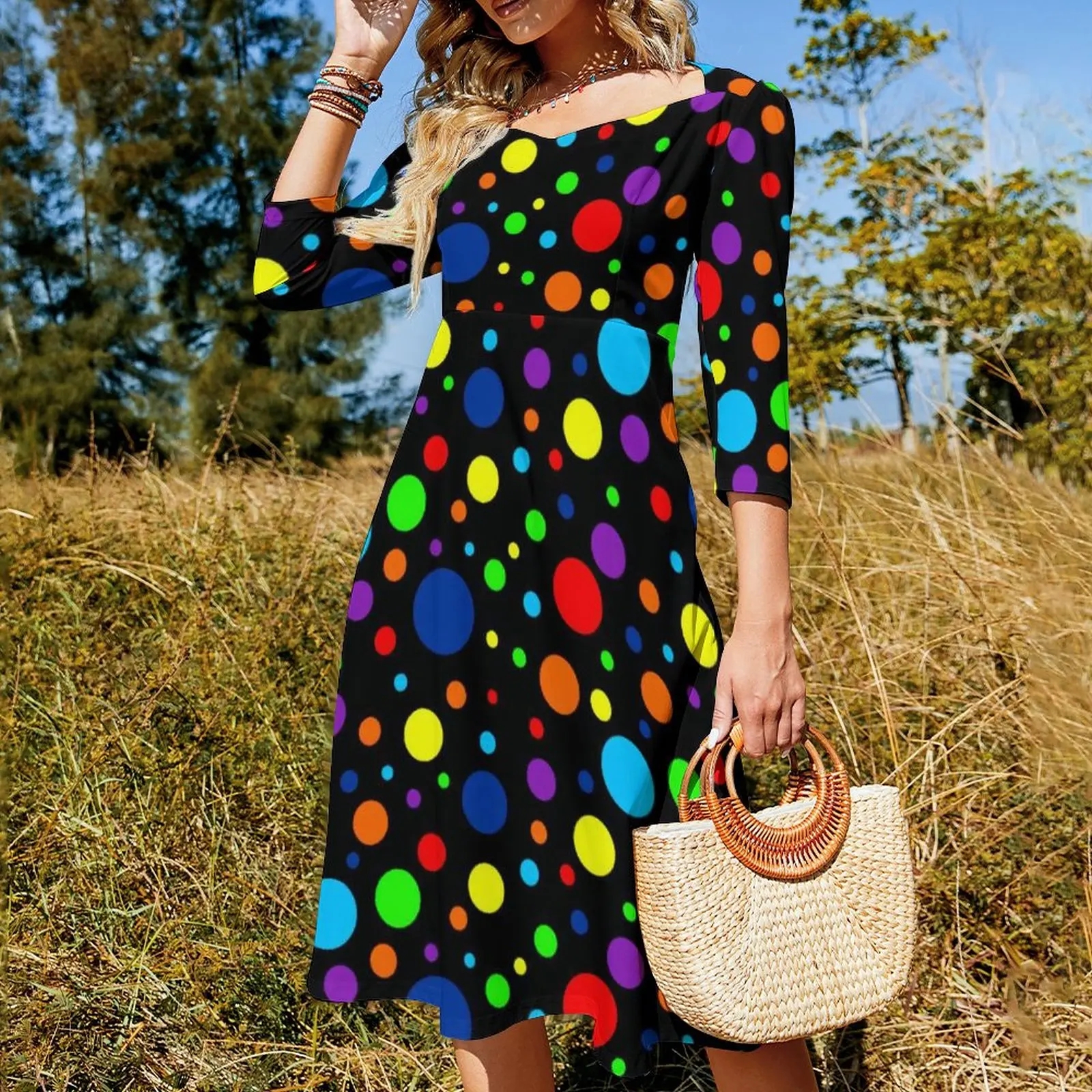 Vintage 80S Polka Dots Casual Dress Dark Rainbow Spots Stylish Dresses Sexy Elegant Dress Print Clothing Big Size 4XL 5XL AliExpress