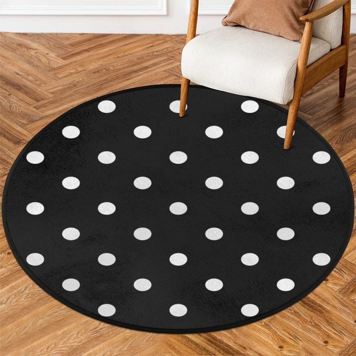 White Black Polka Dot Round Area Rug Polka Dot Non Slip Circle Rug For Bedro EBay