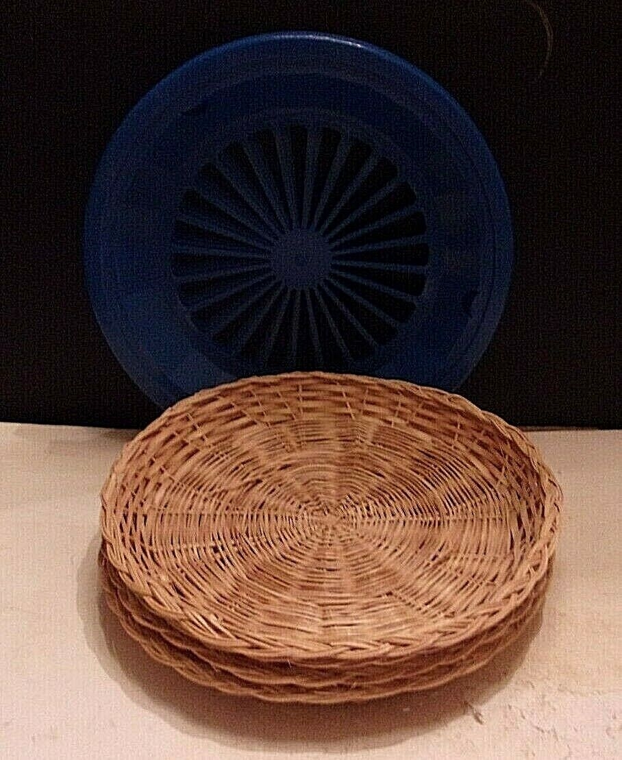 Wicker Paper Plate Holders Set 8 Boho Wall Decor Rattan 4 Woven 4 Blue